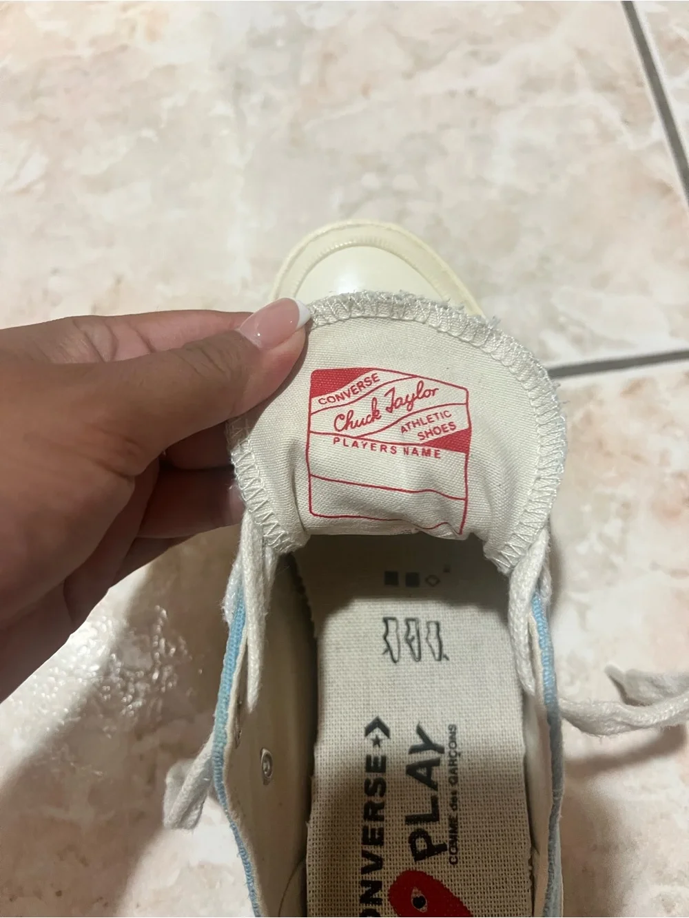 Comme des Garçons PLAY Light Blue Low-Top Sneakers with Red Heart